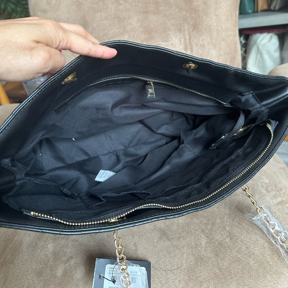 Badgley Mischka Elegant Black Quilted Chain Strap Large Tote Bag, New w/ Tag - Picture 9 of 9